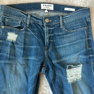 FRAME DENIM LE GARÇON DISTRESSED PANTS